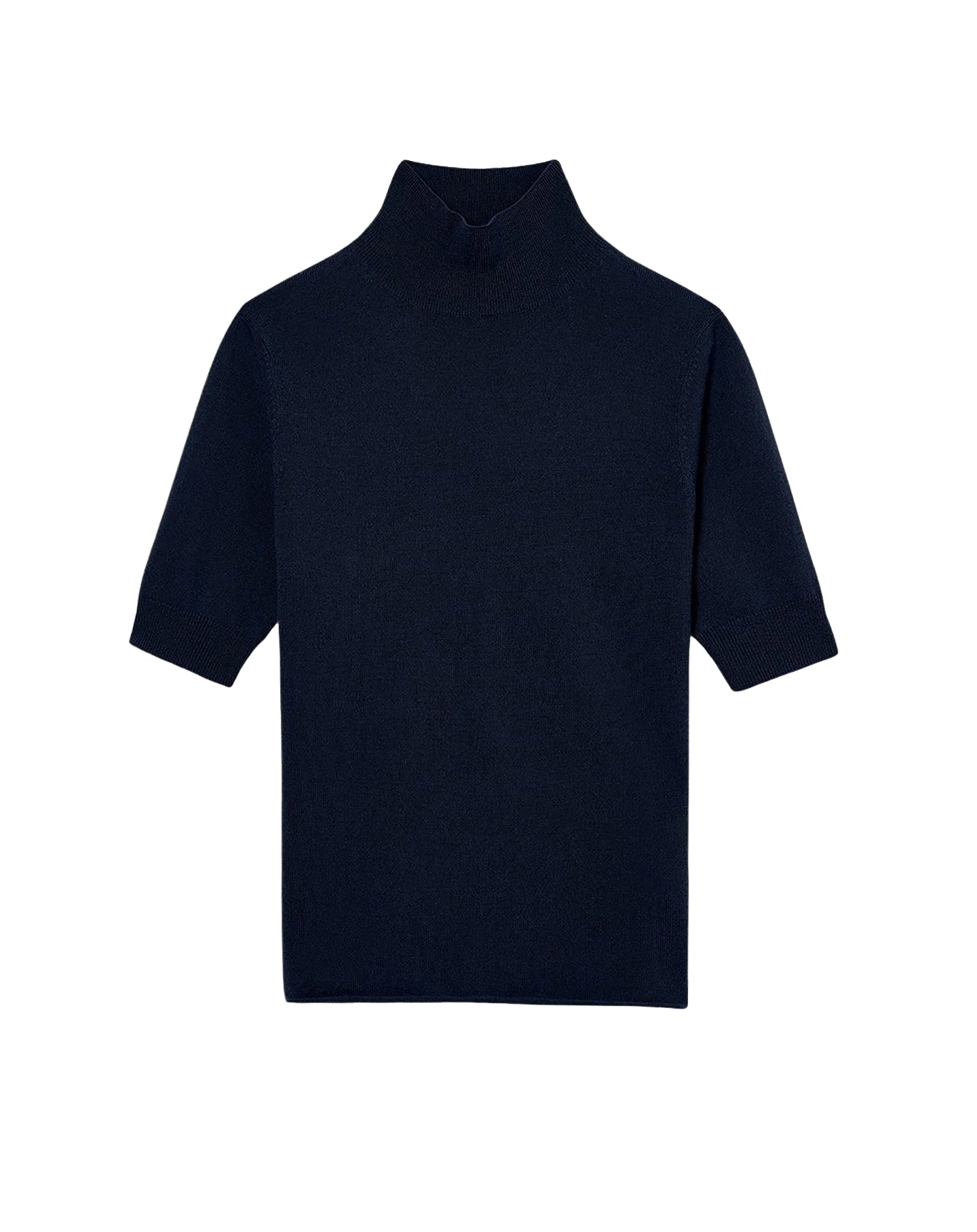 Short-sleeved cashmere roll-neck jumper - Navy
