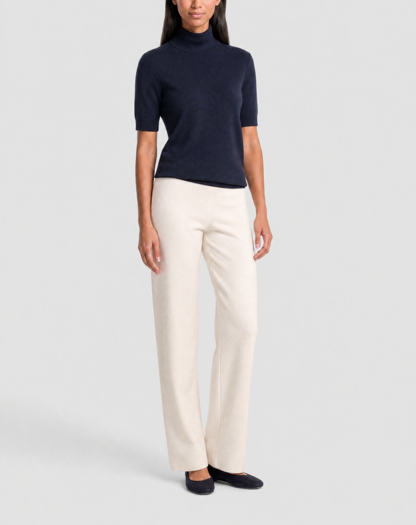 Short-sleeved cashmere roll-neck jumper - Navy