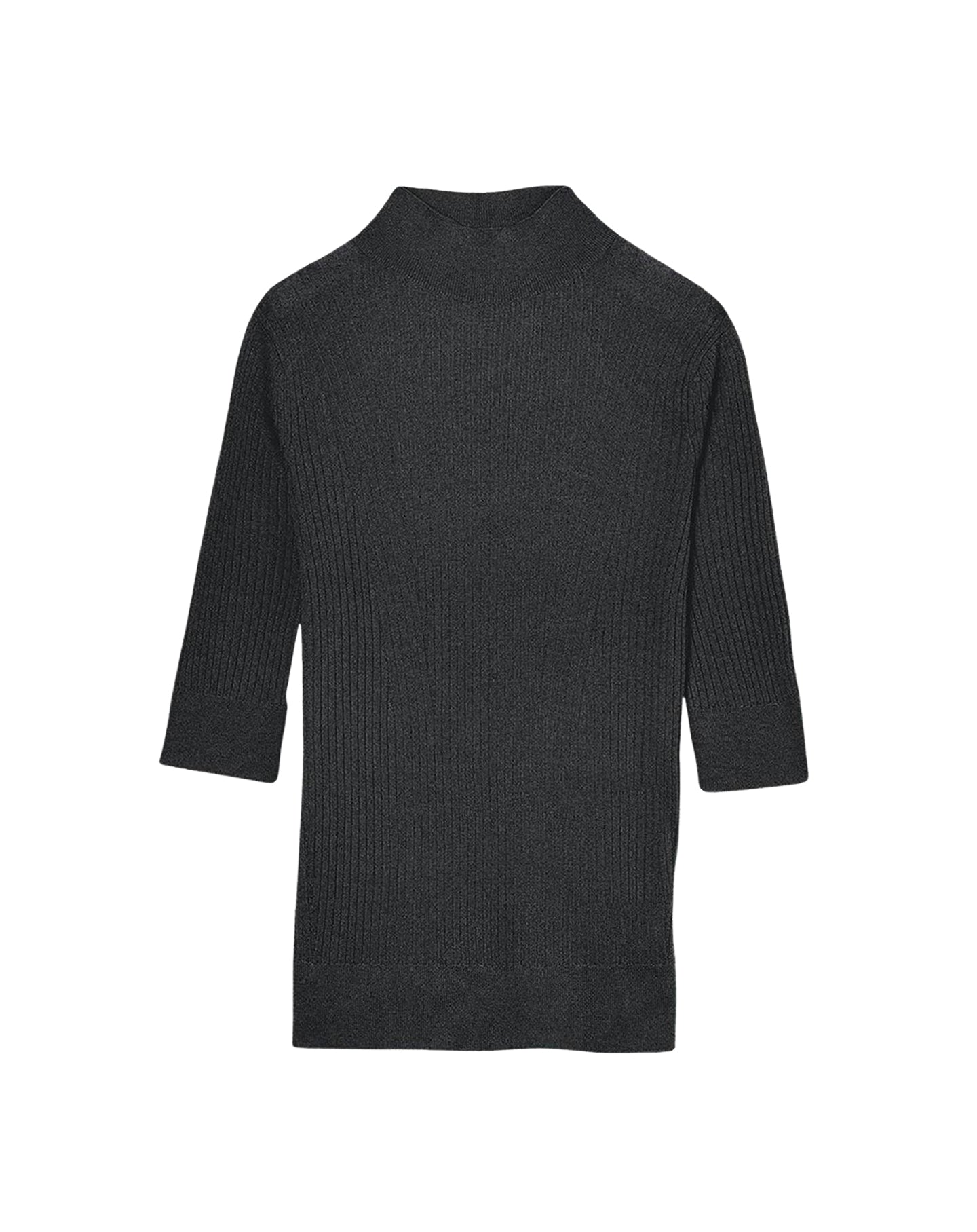 Short-sleeved, ribbed cashmere jumper with a high neck - Anthracite