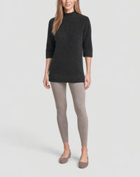 Short-sleeved, ribbed cashmere jumper with a high neck - Anthracite