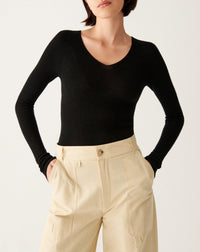 RECO120Pull V Ultrafin Sans Couture - Noir