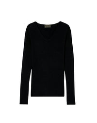 Ultra-fine, seamless V-neck cashmere jumper - Black