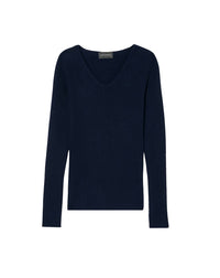 Ultra-fine, seamless V-neck cashmere jumper - Navy