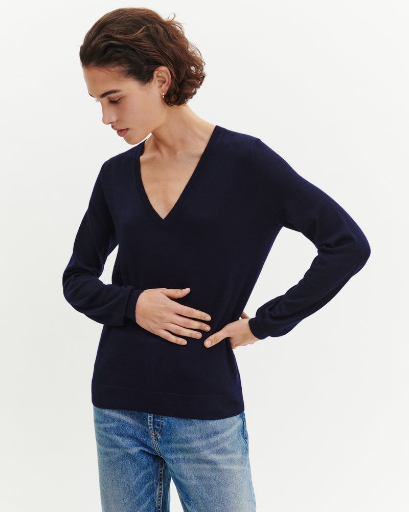 RECO120Pull V Ultrafin Sans Couture - Marine