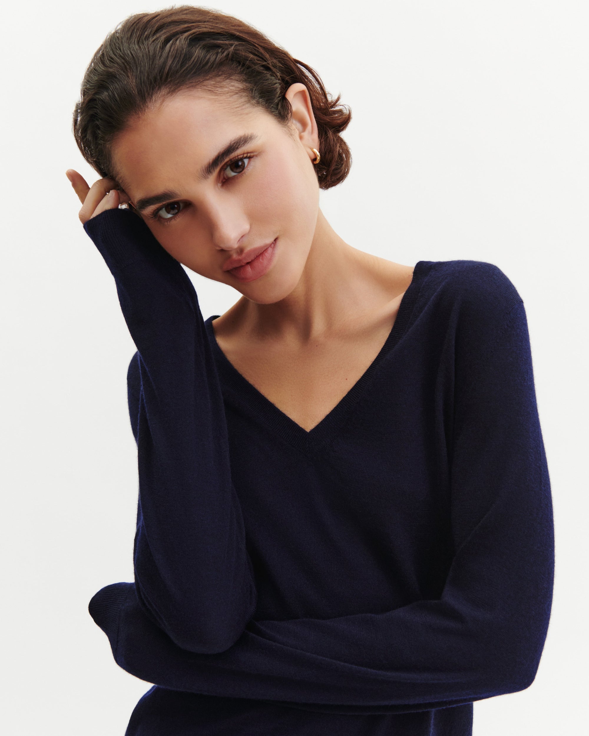 RECO120Pull V Ultrafin Sans Couture - Marine