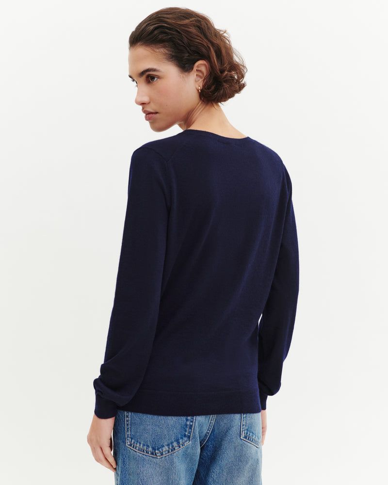 RECO120Pull V Ultrafin Sans Couture - Marine