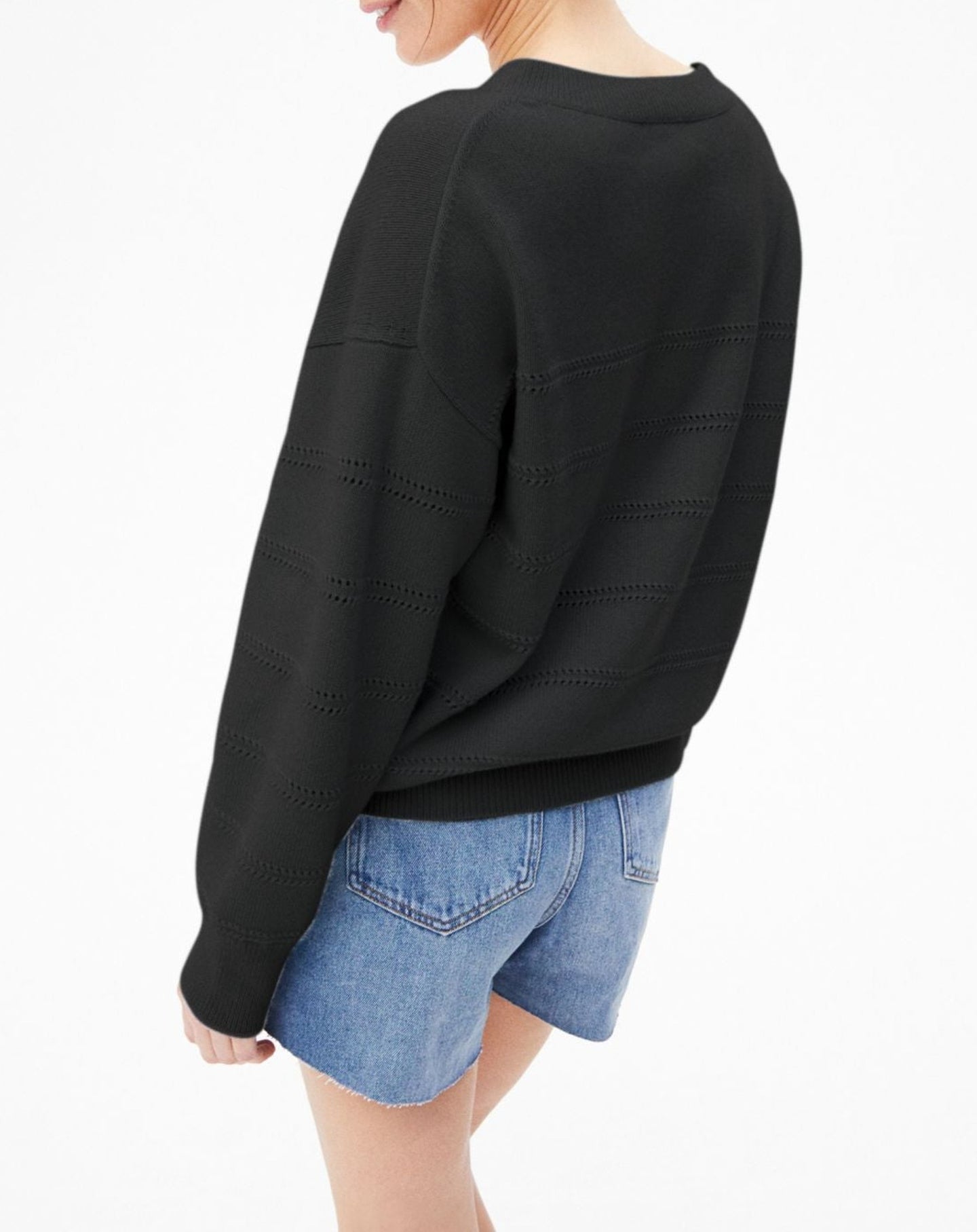 RECO175Cardigan Rayures Pointelle - Noir