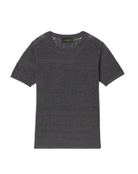 Pull col rond à manches courtes et pointelle en coton -  Gris