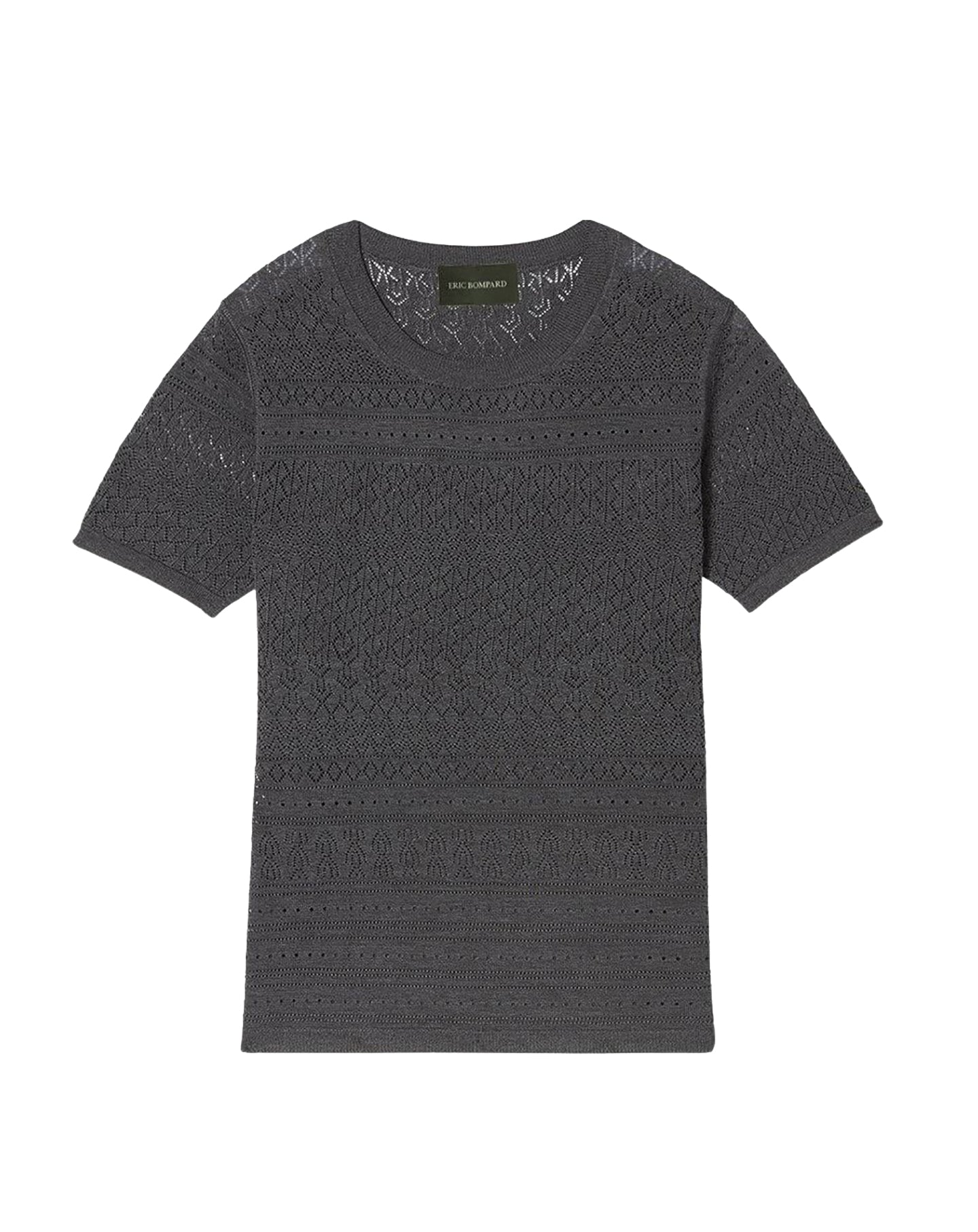 Pull col rond à manches courtes et pointelle en coton -  Gris