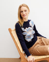 RECO160Ras De Cou Intarsia Fleur Brodée - Marine
