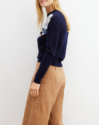RECO160Ras De Cou Intarsia Fleur Brodée - Marine