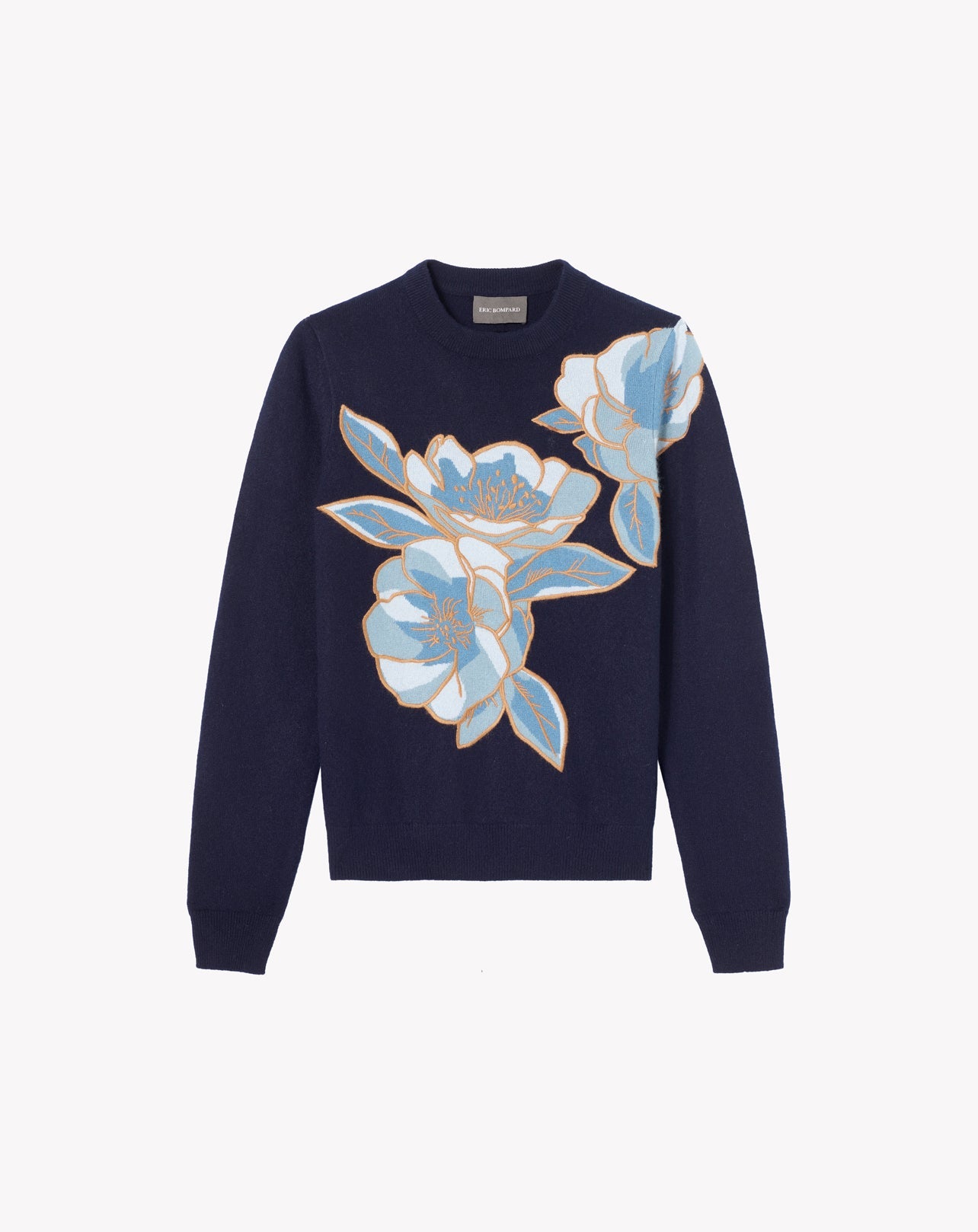 RECO160Ras De Cou Intarsia Fleur Brodée - Marine