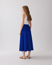 RECO170Jupe Longue Évasée En Soie - Bleu Delphinium