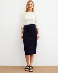 RECO120Jupe Jersey Boutons Devant - Marine