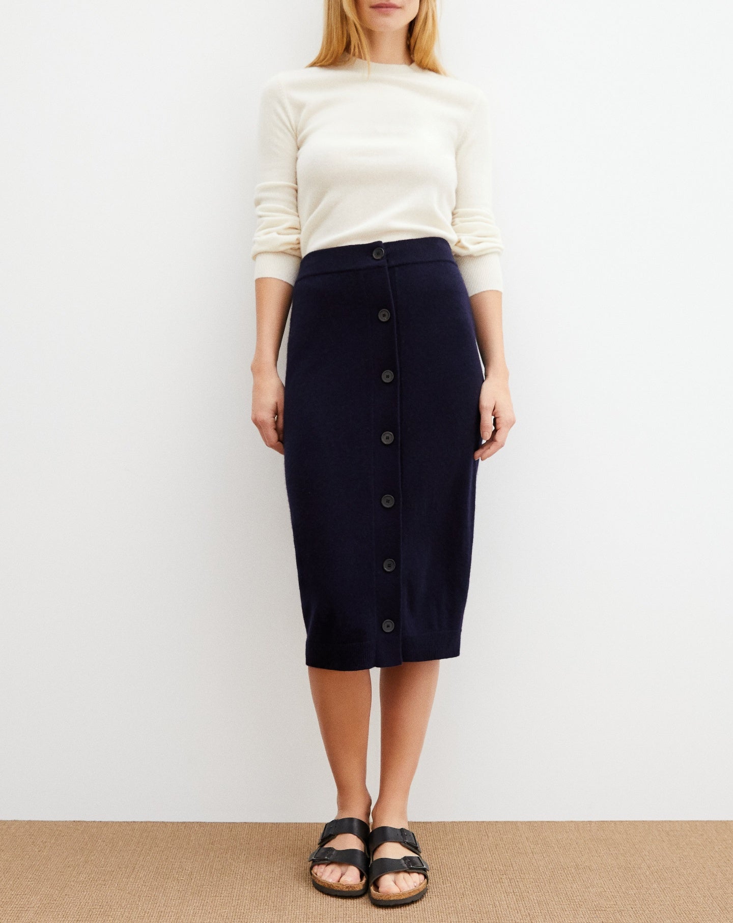 RECO120Jupe Jersey Boutons Devant - Marine