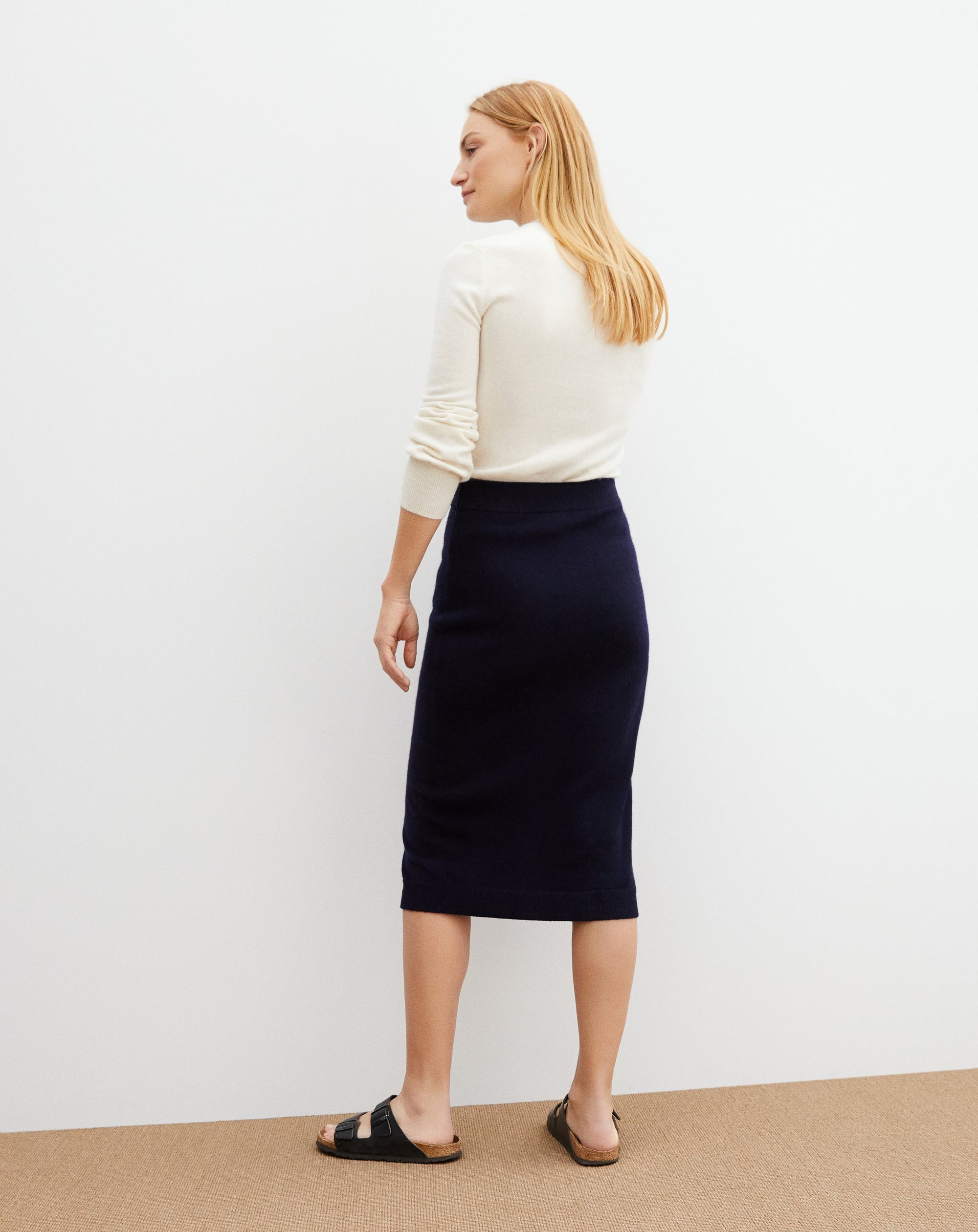 RECO120Jupe Jersey Boutons Devant - Marine