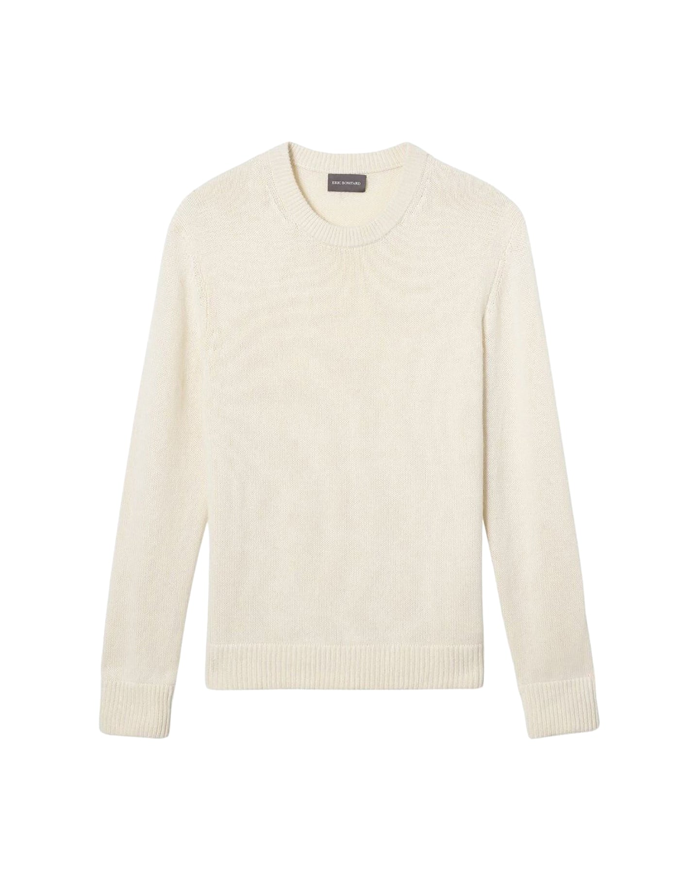 Pull col rond bords à côtes doubles en coton -  Naturel