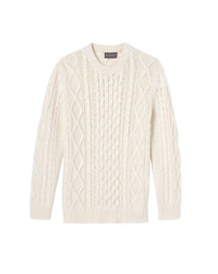 Cotton cable-knit round-neck jumper - Natural