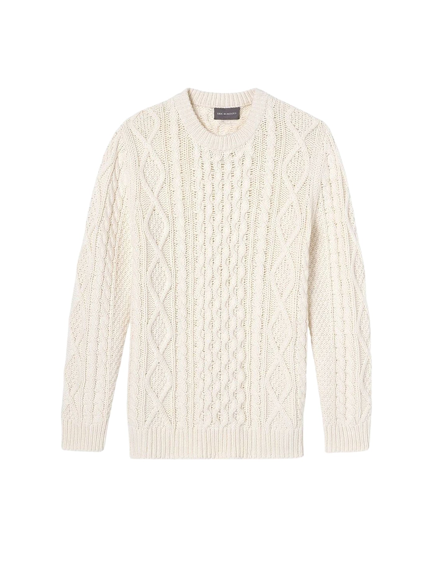 Cotton cable-knit round-neck jumper - Natural