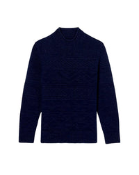 Guernsey-style cable-knit round-neck cashmere jumper - Raw Navy