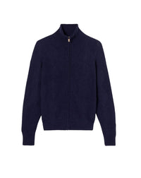 Cotton diamond-patterned zip-up jacket - Navy