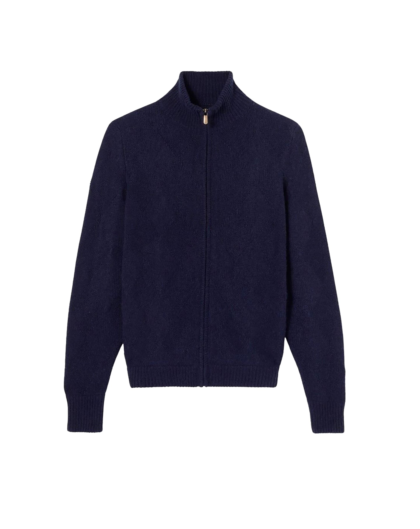 Cotton diamond-patterned zip-up jacket - Navy