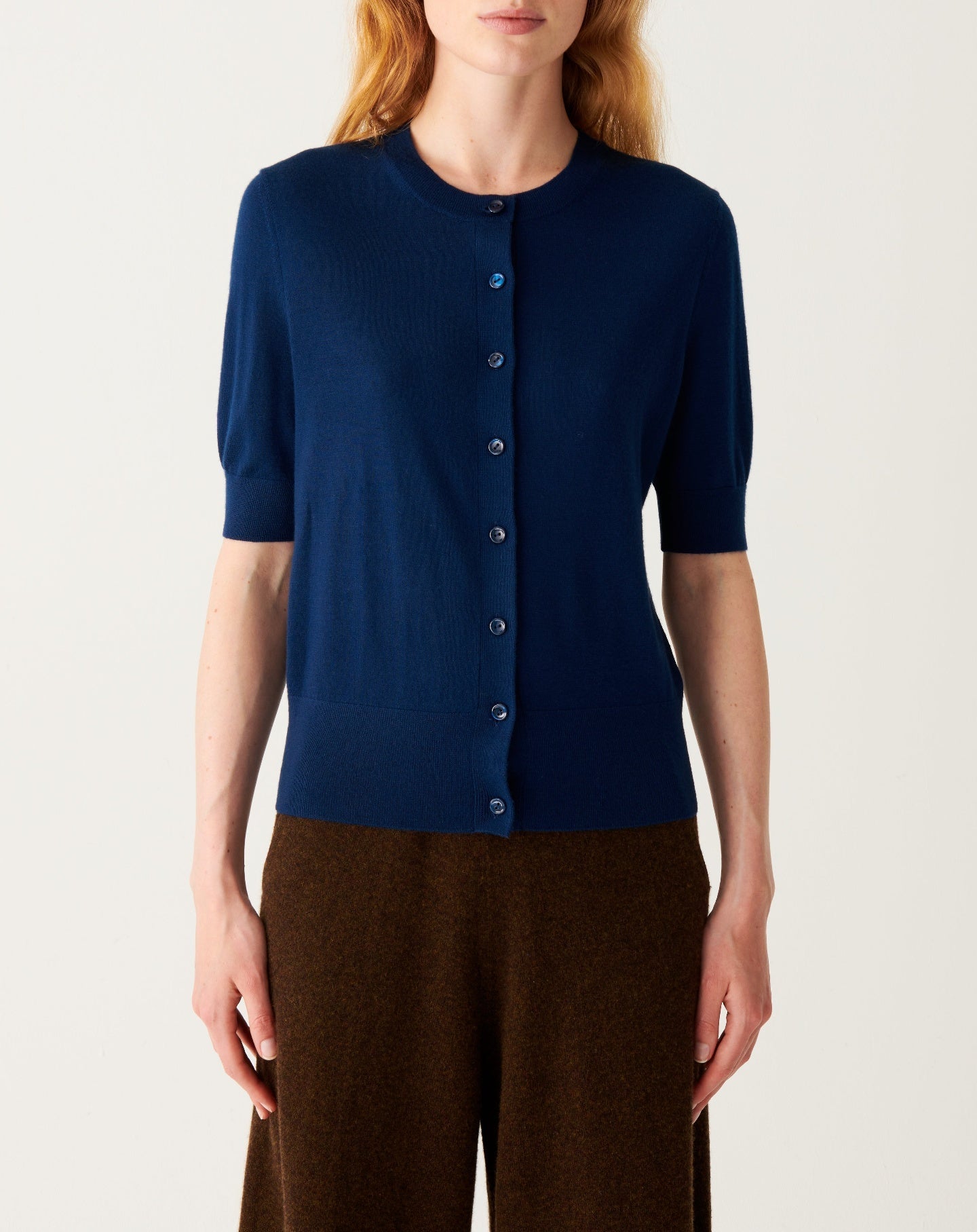 RECO100Cardigan Ultrafin Manches Courtes - Bleu Phare
