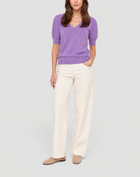 Ultra-fine V-neck jumper with balloon sleeves in cashmere - Artichaut
