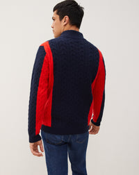 RECO140Pull Camionneur Torsades Color Block - Marine/Cinabre