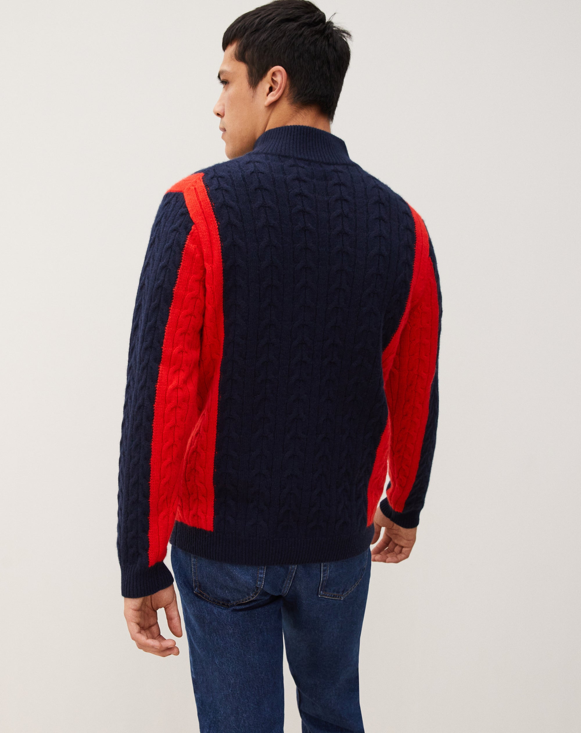 RECO140Pull Camionneur Torsades Color Block - Marine/Cinabre