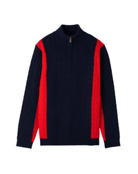 RECO140Pull Camionneur Torsades Color Block - Marine/Cinabre