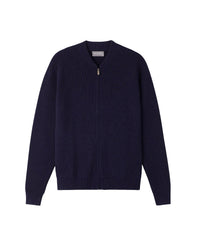 Zip-up jacket in ribbed cashmere - Navy