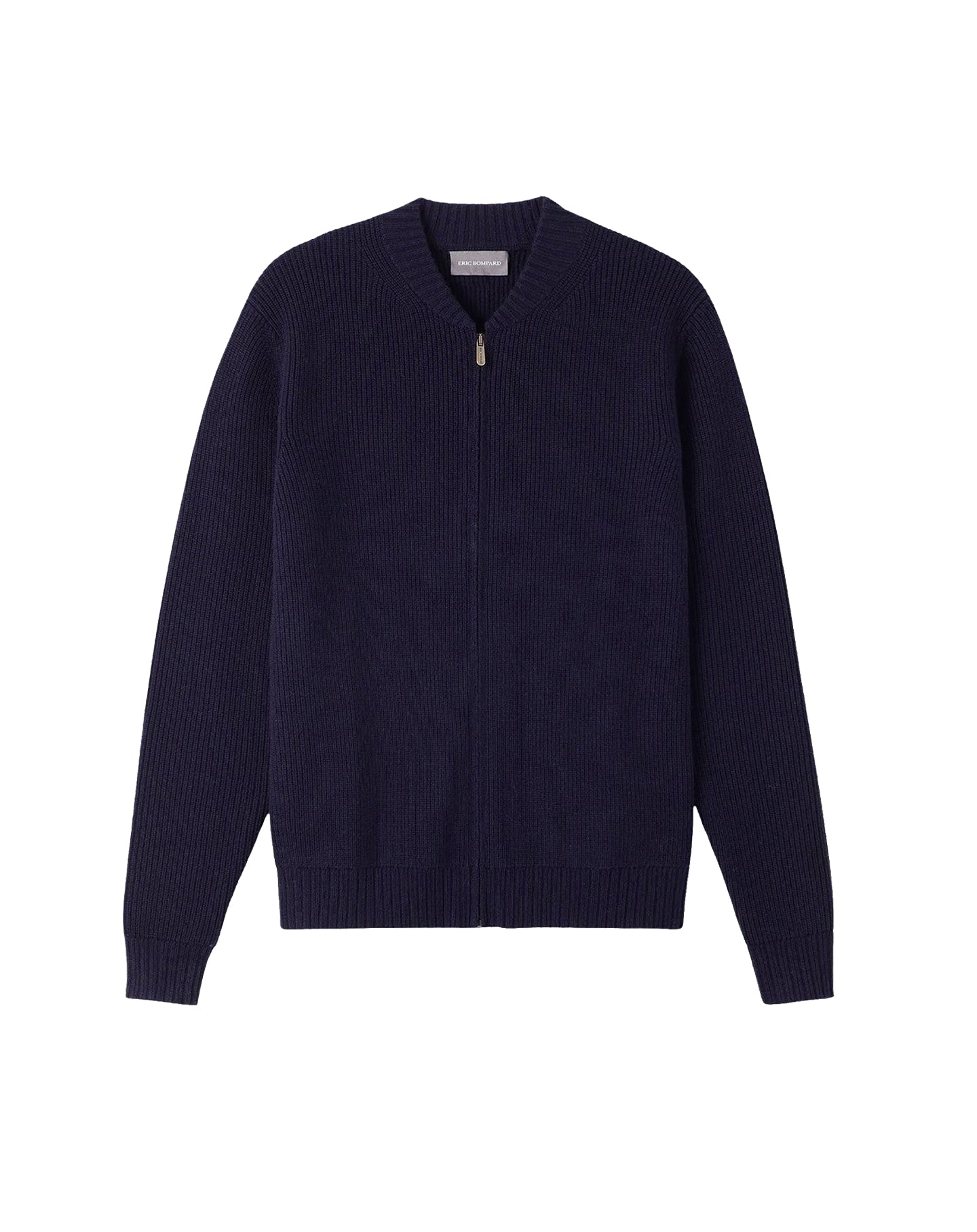 Zip-up jacket in ribbed cashmere - Navy