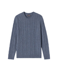 Cashmere jumper with a round neck, cable knit and ribbed detail - Apatite Blue