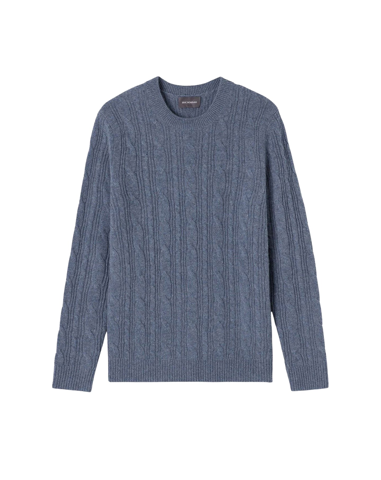 Cashmere jumper with a round neck, cable knit and ribbed detail - Apatite Blue