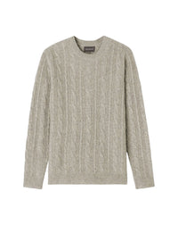 Cashmere jumper with a round neck, cable knit and ribbed detailing - Silver Grey