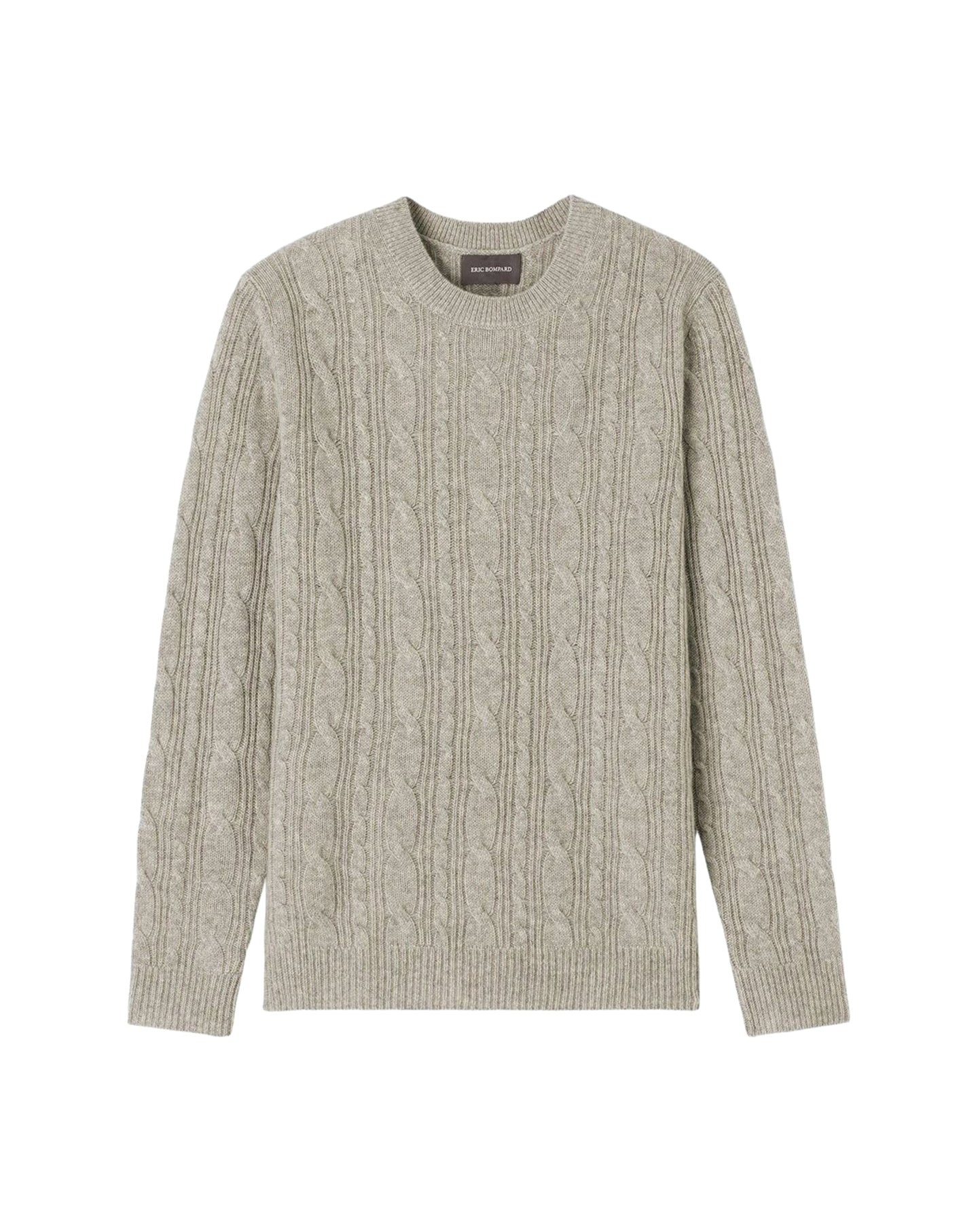 Cashmere jumper with a round neck, cable knit and ribbed detailing - Silver Grey