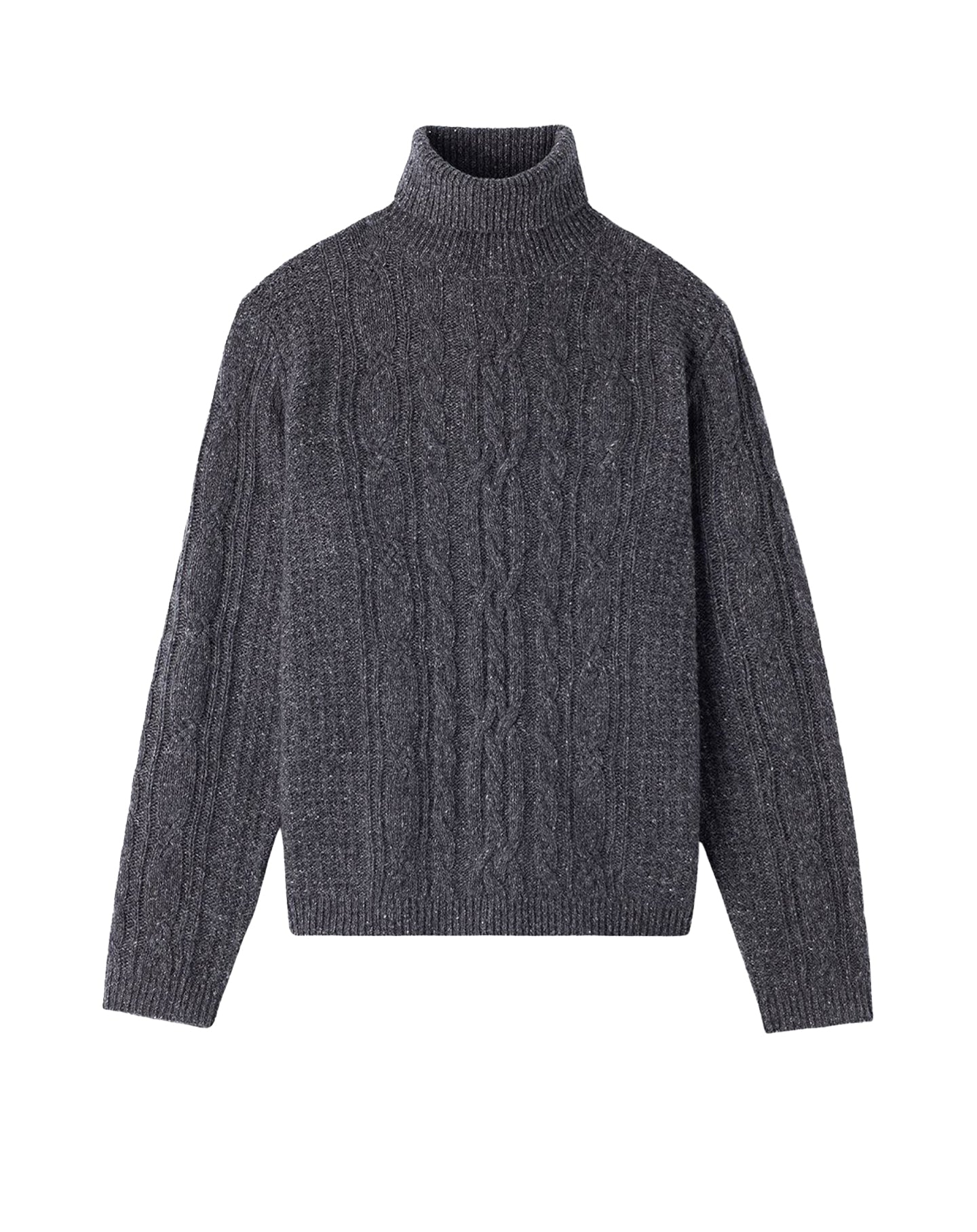 Cashmere cable-knit roll-neck jumper - Anthracite Donegal