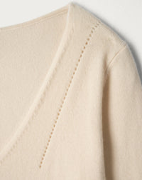RECO120Pull V Ample Col À Même Lignes Pointelle - Cream