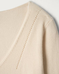 RECO120Pull V Ample Col À Même Lignes Pointelle - Cream