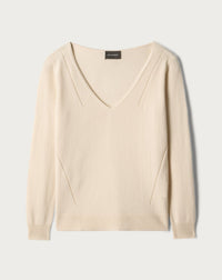 RECO120Pull V Ample Col À Même Lignes Pointelle - Cream