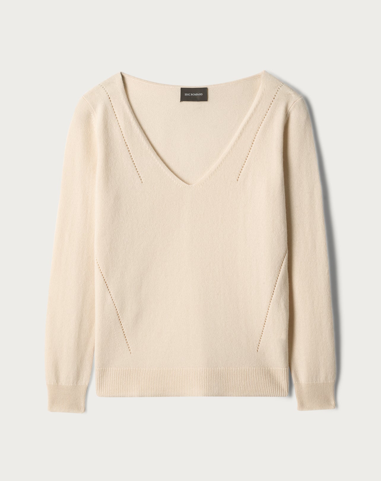 RECO120Pull V Ample Col À Même Lignes Pointelle - Cream