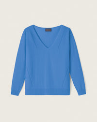 RECO120Pull V Ample Col À Même Lignes Pointelle - Bleu Kinetic