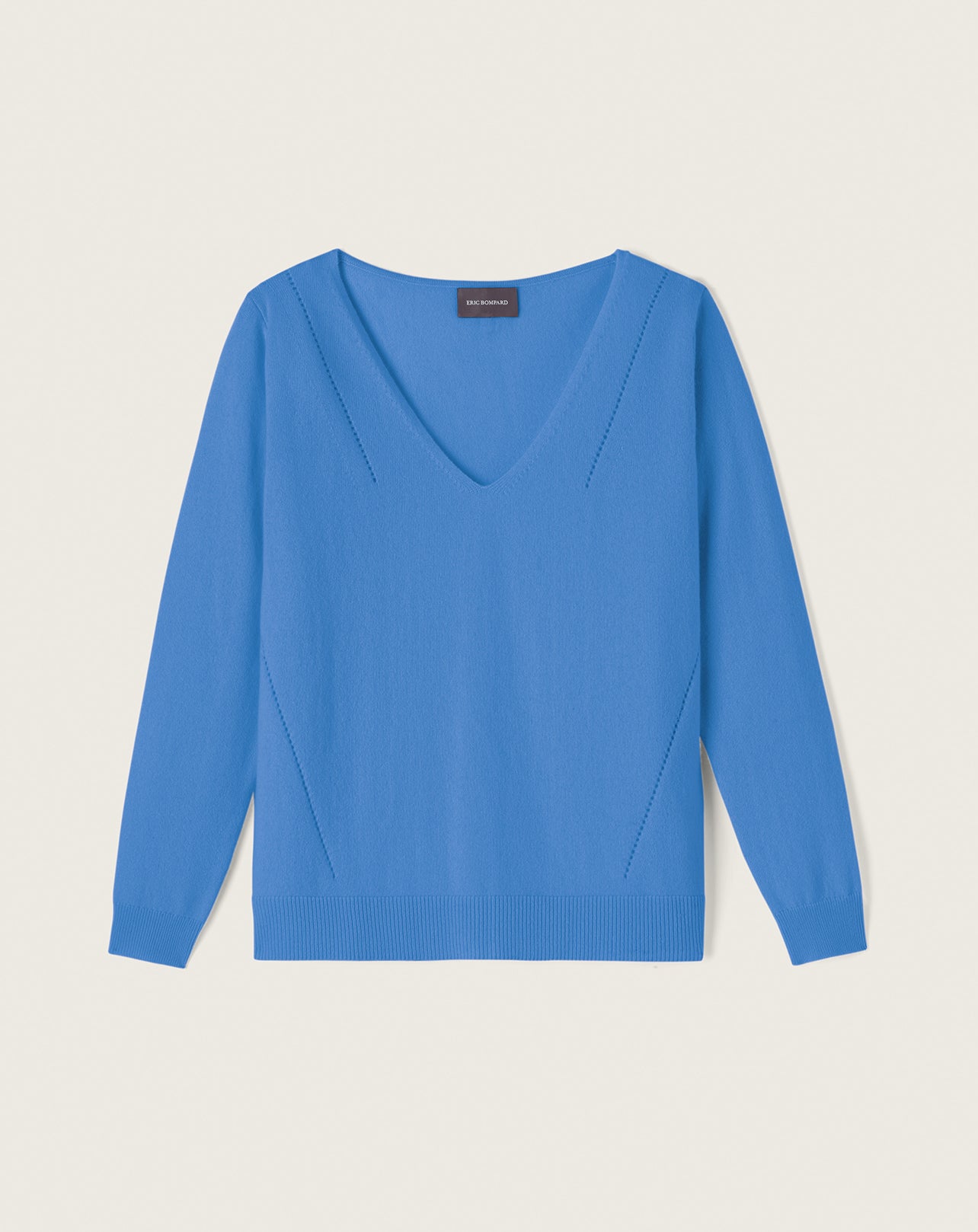 RECO120Pull V Ample Col À Même Lignes Pointelle - Bleu Kinetic