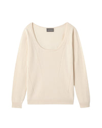 Pull col danseuse cintré à lignes pointelle en cachemire -  Cream