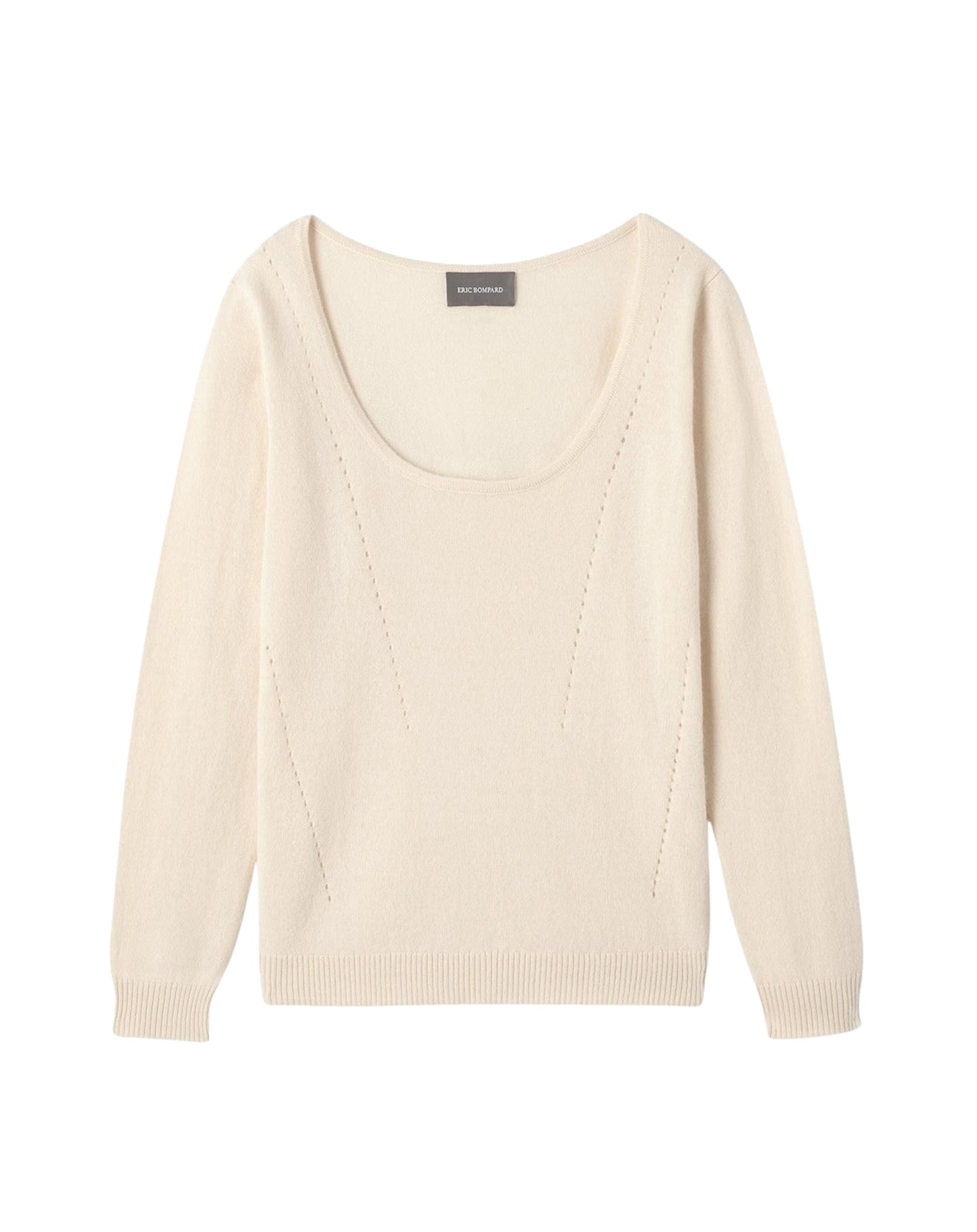 Pull col danseuse cintré à lignes pointelle en cachemire -  Cream