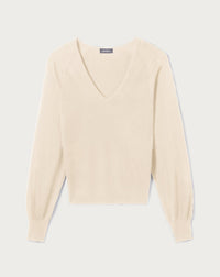 RECO95Pull V Ultrafin Manches Victoriennes - Cream