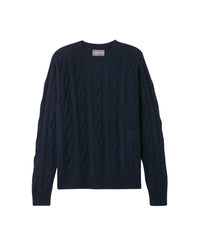 Loose-fitting, round-neck cashmere jumper with double cable knit - Navy
