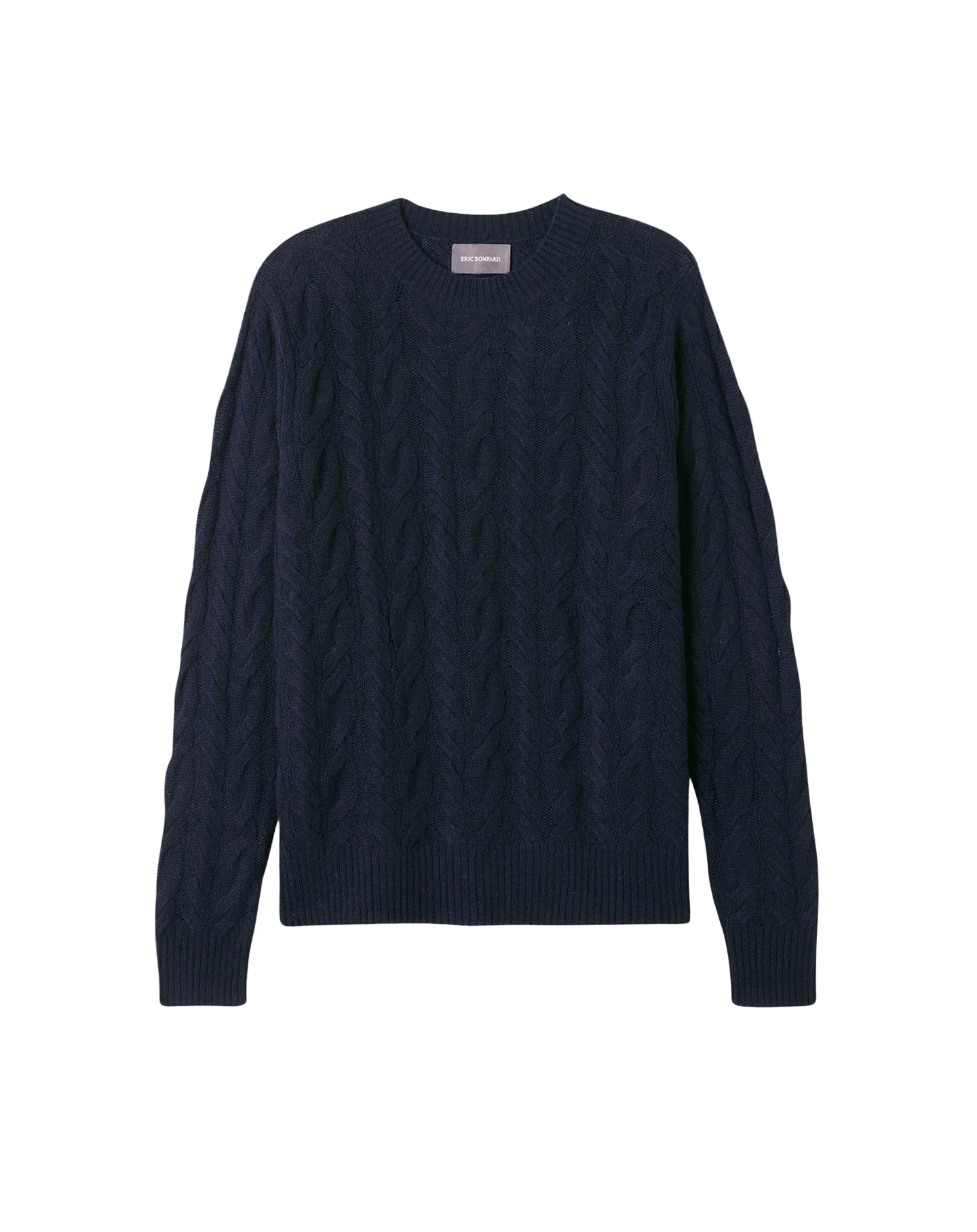 Loose-fitting, round-neck cashmere jumper with double cable knit - Navy
