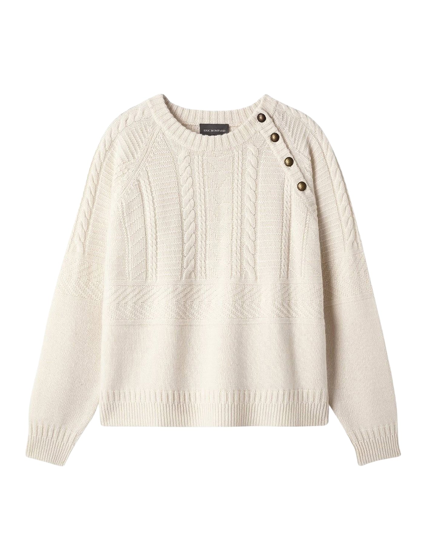Pull col rond oversize boutons en cachemire -  Naturel
